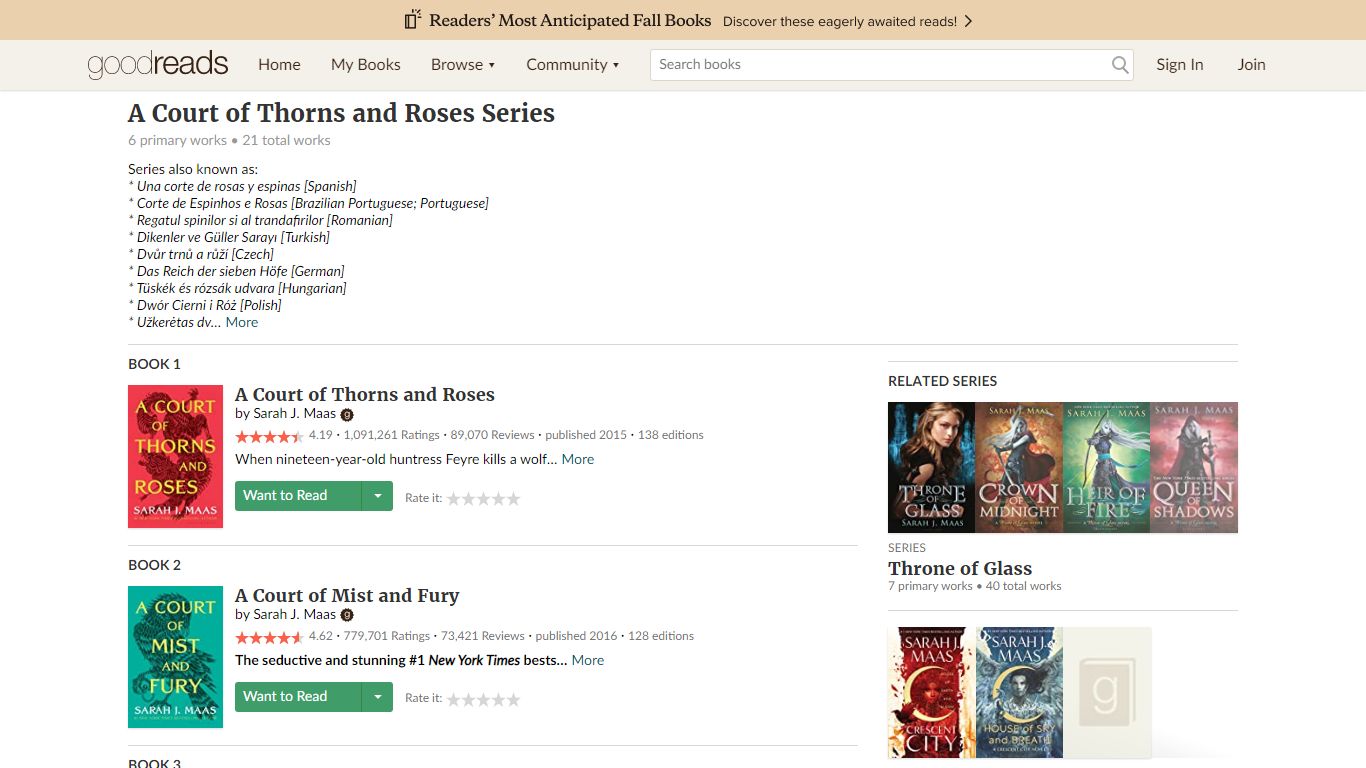 A Court of Thorns and Roses Series by Sarah J. Maas - Goodreads